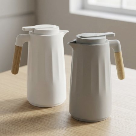 تيرموس قهوة وشاي بلاستيك مع يد خشبية