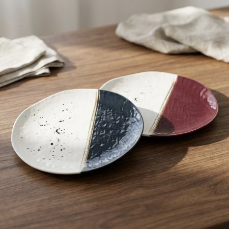 طقم صحون بورسلان بتصميم منقط وفاصل ذهبي