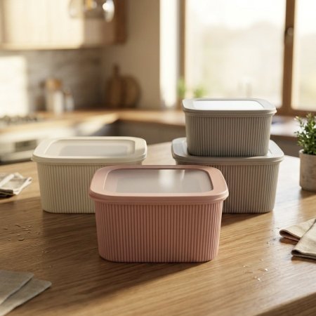 طقم علب تبروير لحفظ الطعام بغطاء سيليكون مربع