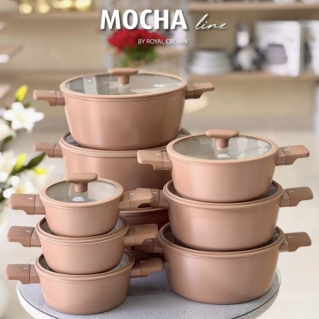 طقم طناجر بطلاء سيراميك من اصدار موكا لاين من رويال كراون