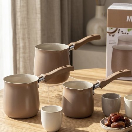 طقم غلايات قهوة وحليب بطلاء سيراميك غير لاصق من اصدار موكا لاين من رويال كراون