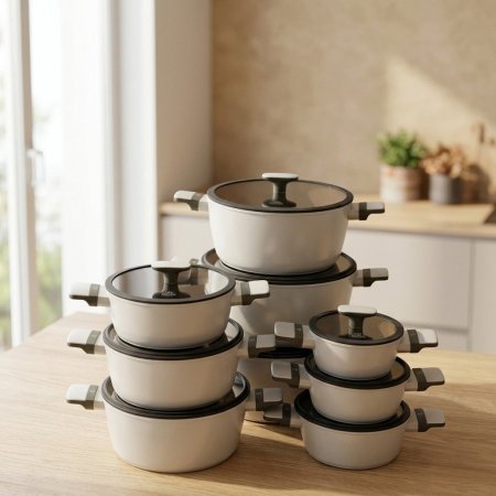 طقم طناجر من الألومنيوم المعاد تدويره من اصدار ماكياتو من رويال كراون