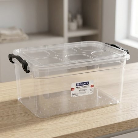 صندوق تخزين بلاستيك شفاف بغطاء ومقابض قفل