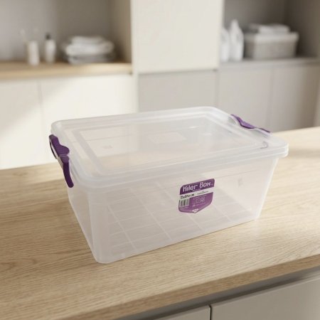 صندوق تخزين بلاستيك شفاف بغطاء ومقابض قفل جانبية ملونة