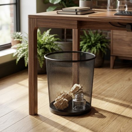 سلة مهملات شبكية معدنية سوداء