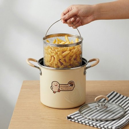 طنجرة قلي عميقة مع سلة شبكية ستانلس