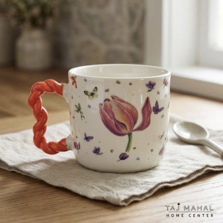 مج بورسلان برسومات فراشات وزهور ومقبض ملتف