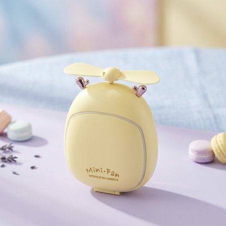 مروحة صغيرة محمولة مزودة بمرآة تجميل وإضاءة
