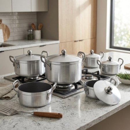 طقم طناجر ألمنيوم كلاسيك بمقاسات متنوعة