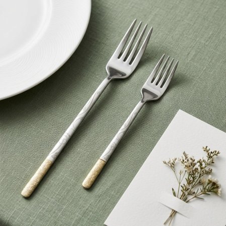 طقم شوك ستانلس ستيل مع نقوش فضية وذهبية ٦ قطع