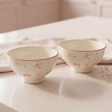 صحنين زبادي بورسلان بنقوش فيونكات وردي