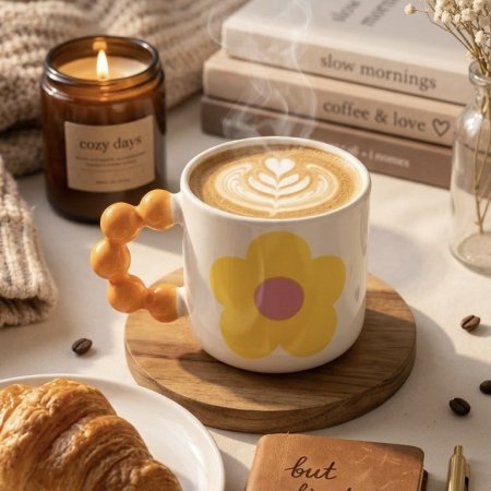 مج سيراميك زهرة دوار الشمس مع يد بتصميم بابلز