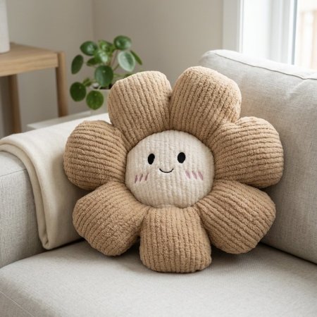وسادة ديكور ناعمة على شكل زهرة باللونين البيج والبني