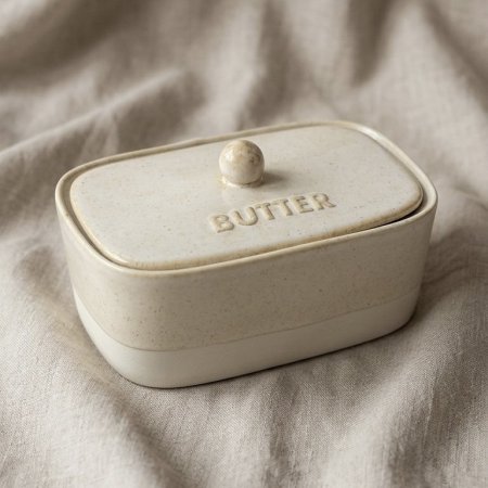 وعاء حفظ الزبدة بورسلان بلون كريمي بيج