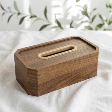 علبة محارم خشبية بني داكن