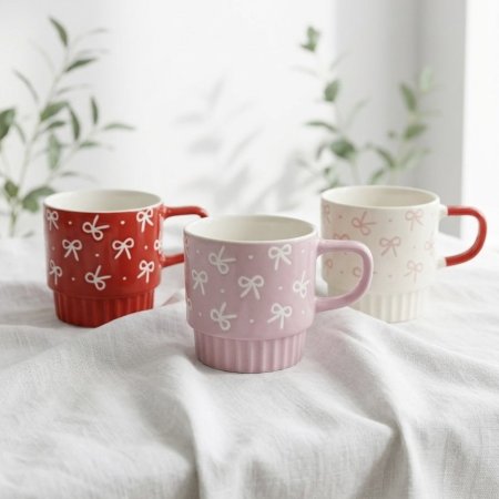 مج بورسلين بنقشة فيونكة بارزة وقاعدة مضلعة