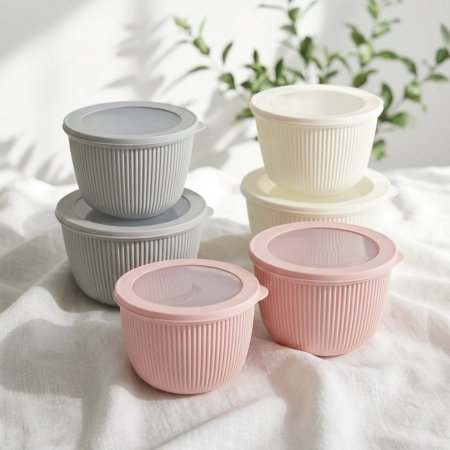 طقم علب حفظ الطعام دائري مخطط محكم الاغلاق