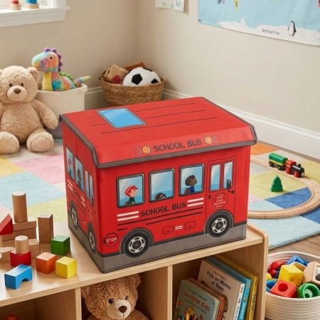 صندوق تخزين للألعاب بتصميم حافلة مدرسية