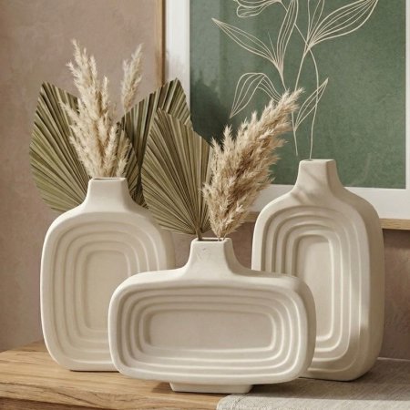 طقم فازات سيراميك أبيض بتصميم بوهيمي