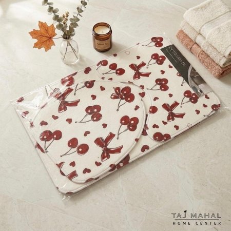 طقم دعسات حمام بتصاميم فيونكات وكرز ٣ قطع