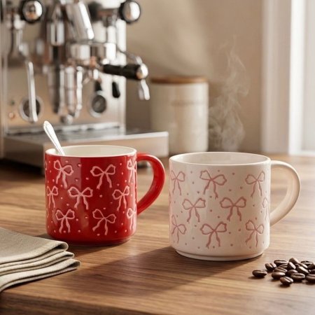 مج بورسلان بنقوش فيونكات وقلوب صغيرة