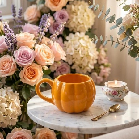 مج سيراميك برتقالي على شكل يقطينة