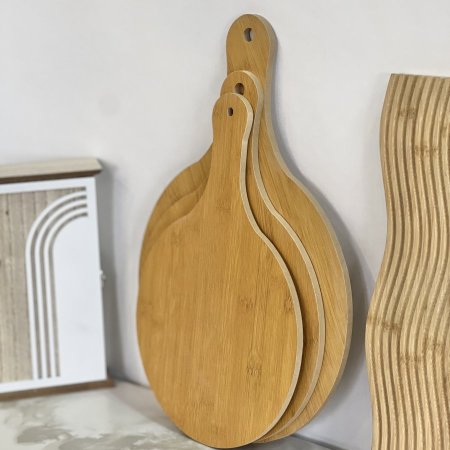 طقم لوح خشب بامبو 3 قطع مدور مع يد