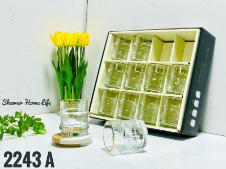 طقم 12 كاسة  زجاج شفاف