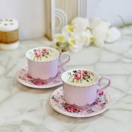 طقم 6 كاسات شاي +6متكات مورد ملون