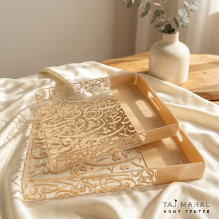 طقم صواني تقديم أكريليك شفاف بتصميم الخط العربي المميز