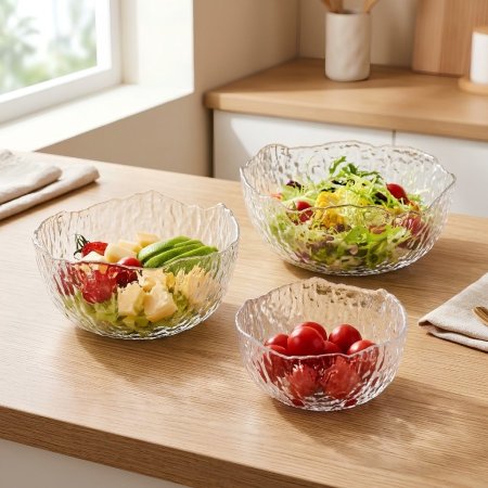 طقم جاطات سلطة زجاج شفاف بحواف غير منتظمة