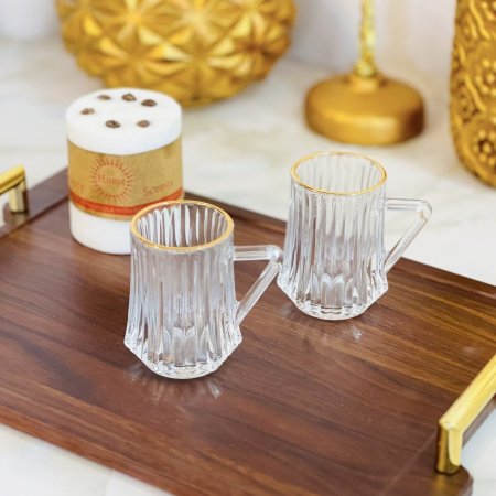 طقم 12 كاسة شاي مع يد حز ذهبي
