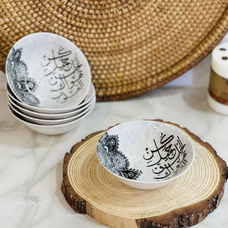 طقم 6 زبادي ابيض مع  نقش