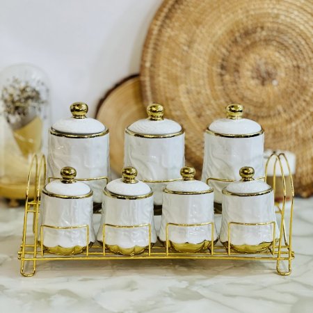 طقم بهارات ابيض وذهبي
