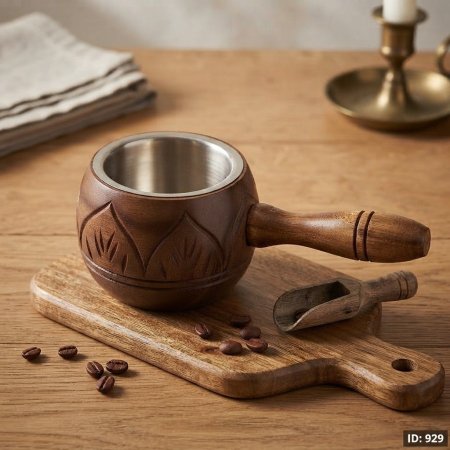 وعاء خشب هندي منحس مدور مع يد