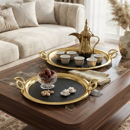 طقم صواني مدور مذهب ارضية اسود