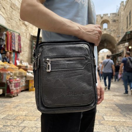 حقيبة جلد كتف رجالي Jerusalem اسود   اربع سحابات