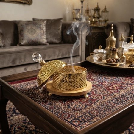 مبخرة باللون النحاس قاعده خشب