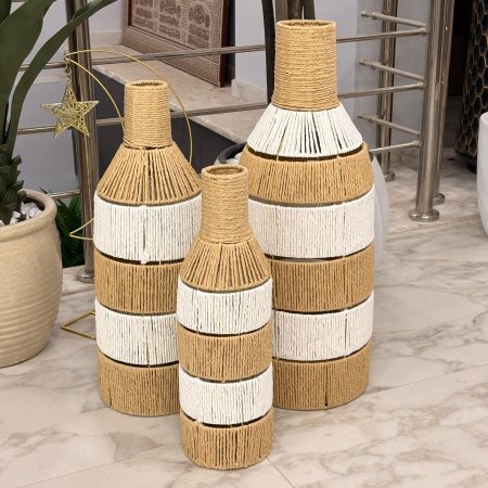 فازات ديكور قش ابيض و بيج مخطط