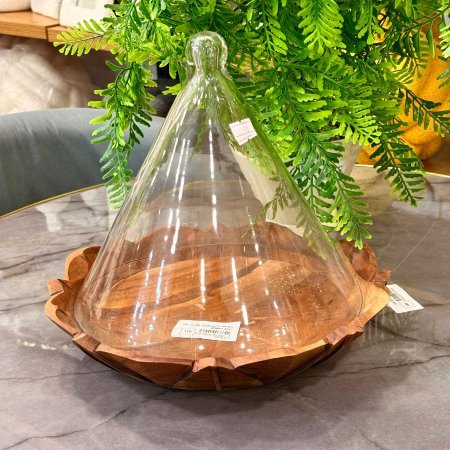 مضيفة معمول خشب هندي غطاء زجاج قطر 27 سم
