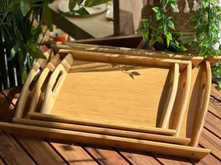 طقم صواني خشب بامبو مكون من 3 قطع كبير