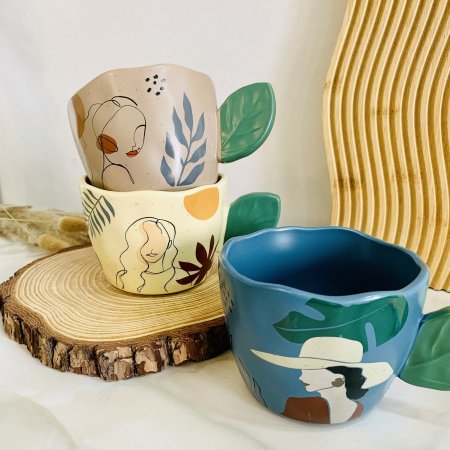 مج سيراميك بتصميم اوراق الشجر