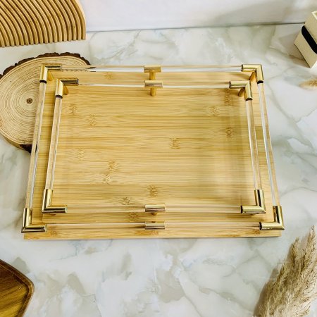 طقم صواني بامبو مع يد أكريليك