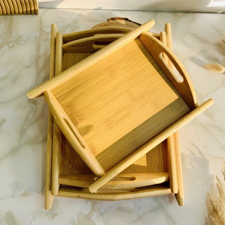 طقم صواني خشب بامبو مكون من 3 قطع