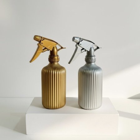 قارورة رذاذ (بخاخ) بلاستيك بطلاء معدني.