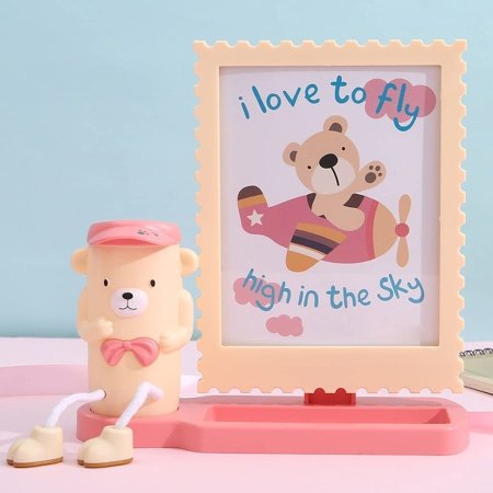 برواز صور للأطفال مع حامل أقلام بتصميم دب لطيف