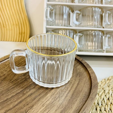 طقم كاسات شاي ١٢ قطعة محزز ذهبي