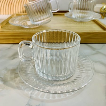 طقم ٦ كاسات شاي مع ٦ صحون