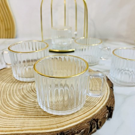 طقم فناجين قهوة ١٢ قطعة محزز ذهبي