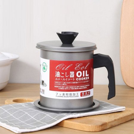 حافظة زيت القلي مع صفاية لأستعمال الزيت أكثر من مره بغطاء ومقبض مريح 1.4 لتر